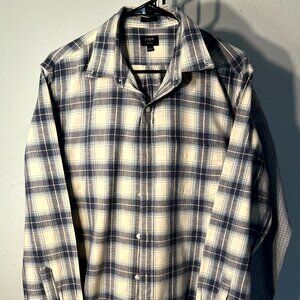 J. Crew Slim Fit Homespun Cotton Blue Plaid Long-Sleeve Button-Up Flannel SZ Lrg